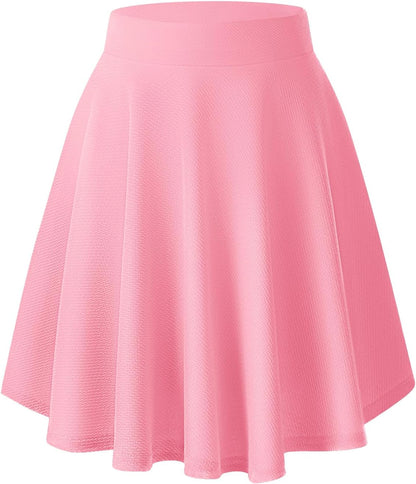 Women'S Basic Midi Skirt Versatile Stretchy Flared Casual High Waisted Skirt